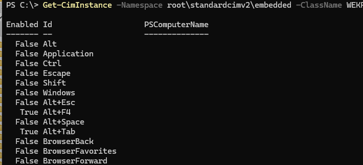 PowerShell - вывести список запрещенных сочетаний клавиш