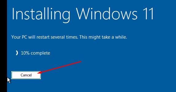 прервать установку windows 11
