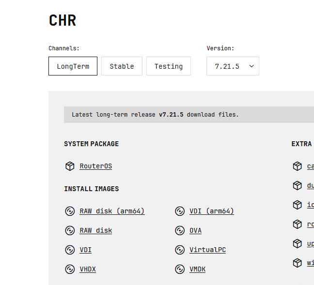 Скачать образ с виртуальной машиной MikroTik RouterOS Cloud Hosted Router 