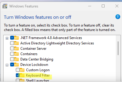 Установка компонента Keyboard Filter в Windows 11