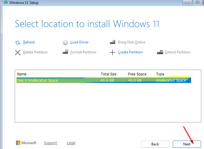 Установка Windows 11 на неразмеченный диск