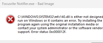 Bad image - mfc140.dll