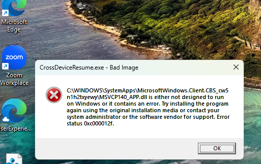 Ошибка Bad Image при запуске программы в Windows