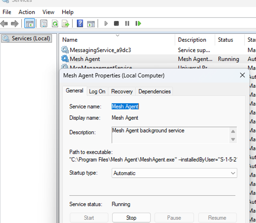 служба mesh agent в windows