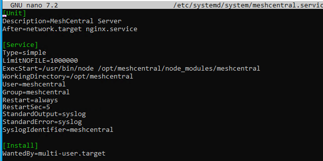 запуск meshcentral как службы через systemd