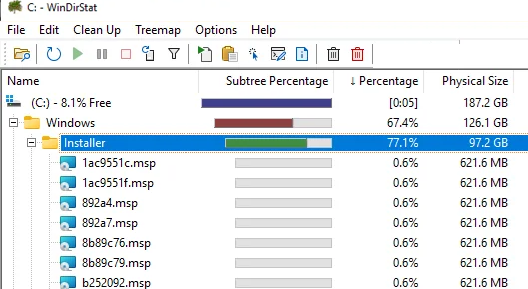 Большой размер папки C:\Windows\Installer 