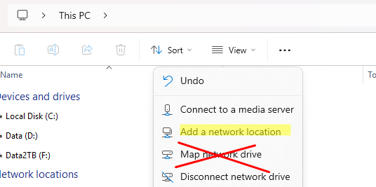 Добавить сетевое расположение в Windows