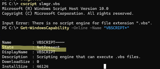не найдена команда slmgr, не установлен компонент vbscript в windows