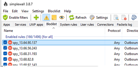 Правила в blocklist simplewall